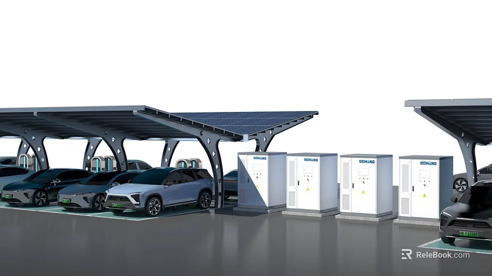 Industrial Equipment For Solar Carport With Electric Vehicles Charging Stations 3d model 