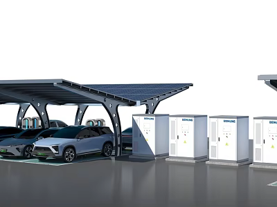 Industrial Equipment For Solar Carport With Electric Vehicles Charging Stations 3d model