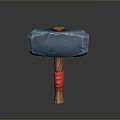 Fantasy Weapon Design Blue Cracked Hammerhead With Orange Top Brown Handle And Red Strap