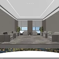 Modern Conference Room Interior With Grey White Sofas Carpet Windows And Plants 3d model