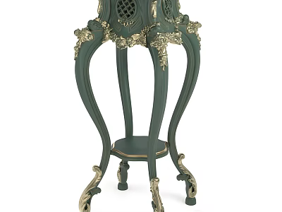 Green Vintage Coffee Table With Ornate Carvings Decorative Legs And Lower Shelf 3d model