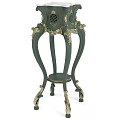 Green Vintage Coffee Table With Ornate Carvings Decorative Legs And Lower Shelf