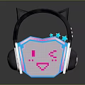 Cute Cat Ear Headphones With Pixel Art Smiley Face And Star Decorations