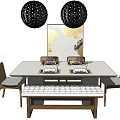 Modern Dining Table Set With Bench Chairs Black Chandeliers And Wall Art