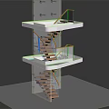 Modern Multi Level Architectural Model With Wooden Staircase And Glass Railings