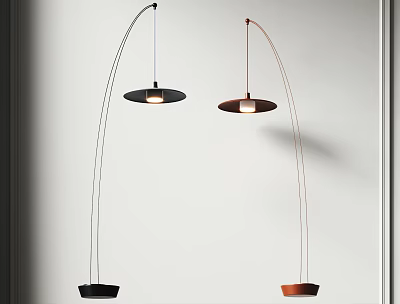 Modern Floor Lamps With Curved Pole Black Copper Base And Illuminated Circular Shade 3d model