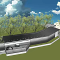 Contemporary Pergola Design With Black Roof Green Trees And Open Sky View