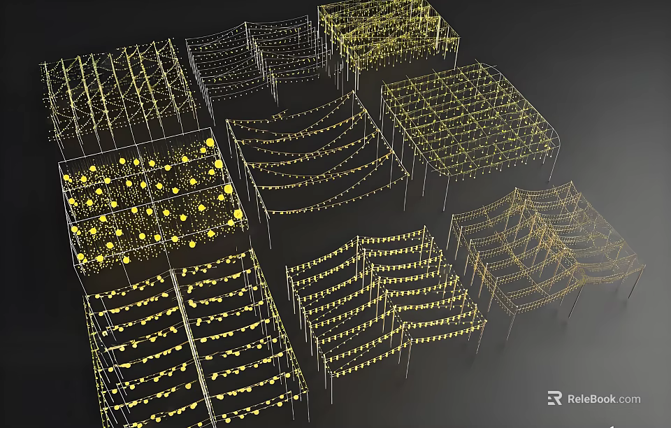 Different Decorative Outdoor Lights With Grid And Wave Shaped Designs For Garden 3d model 