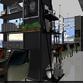 Modern Open Concept Cafe Interior With Stylish Chandeliers Tables Chairs And Windows 3d model