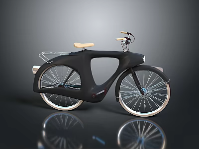 Sleek Black Modern Bicycle With Light Brown Seat And White Wheels Reflection 3d model