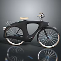 Sleek Black Modern Bicycle With Light Brown Seat And White Wheels Reflection