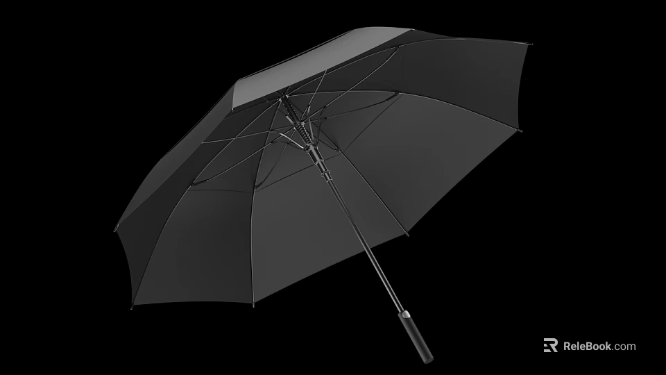 Black Straight Handle Umbrella With Metal Frame And Waterproof Fabric 3d model 