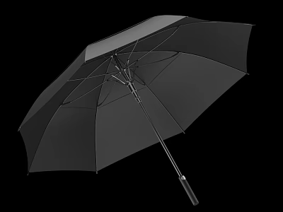 Black Straight Handle Umbrella With Metal Frame And Waterproof Fabric 3d model