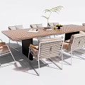 Modern Dining Table And Chairs Set With Wooden Top Metal Frame And Tabletop Plant