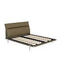 Brown Upholstered Headboard Double Bed With Metal Legs And Slat Support