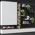 Modern Display Shelves With Black Metal Frame Wooden Shelves Green Plants Books And Decorative Items