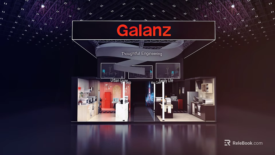 Galanz Exhibition Booth Showcasing Technological Progress With Kitchen Appliances And Display Areas 3d model 