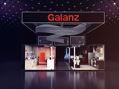 Galanz Exhibition Booth Showcasing Technological Progress With Kitchen Appliances And Display Areas 3d model