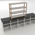 Wooden Frame Glass Shelf And White Frame Black Top Cabinet With Multiple Compartments