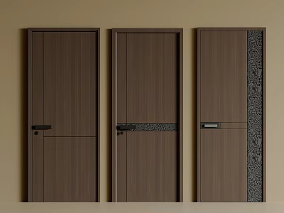 Modern Wooden Hinged Doors With Decorative Patterns And Design Details 3d model