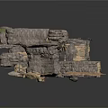 Rustic Stone Wall Interior With Metal Frame Structure And Narrow Passageway