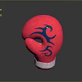 Red Boxing Glove With Blue Decorative Pattern And White Base For Sports Training