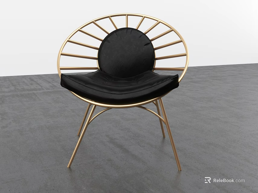Modern Leisure Chair With Golden Radiant Frame And Black Upholstered Cushion 3d model 