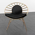Modern Leisure Chair With Golden Radiant Frame And Black Upholstered Cushion