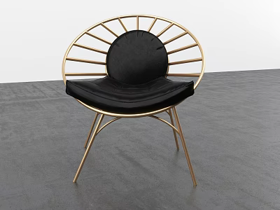 Modern Leisure Chair With Golden Radiant Frame And Black Upholstered Cushion 3d model