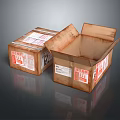 Brown Cardboard Boxes With Open And Closed Lids And Labeled Stickers 3d model