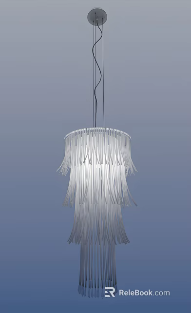 Modern White Chandelier With Fringe Tassel Design And Hanging Structure Details 3d model 
