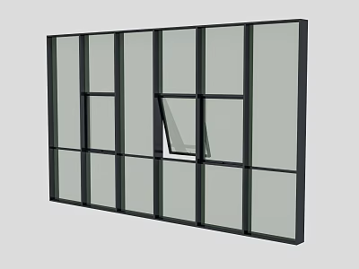 Modern Floor-to-Ceiling Window with Black Frame Clear Glass and Partially Opened Design 3d model