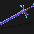 Fantasy Sword Weapon with Purple Glowing Blade and Blue Crystal Decorative Hilt