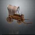 Classic Wooden Carriage Detailed Structure With Pink Cover And Spoked Wheels