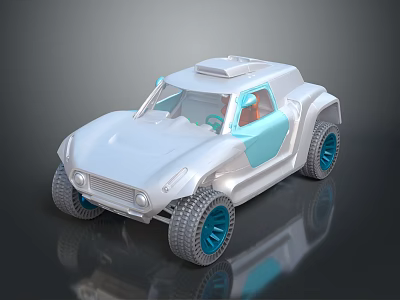 Off Road Concept Vehicle With White Body Blue Wheels And Transparent Windows 3d model