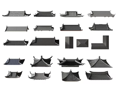 Traditional Chinese Architectural Roof Components With Various Eaves And Tile Styles 3d model