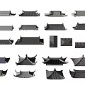Traditional Chinese Architectural Roof Components With Various Eaves And Tile Styles