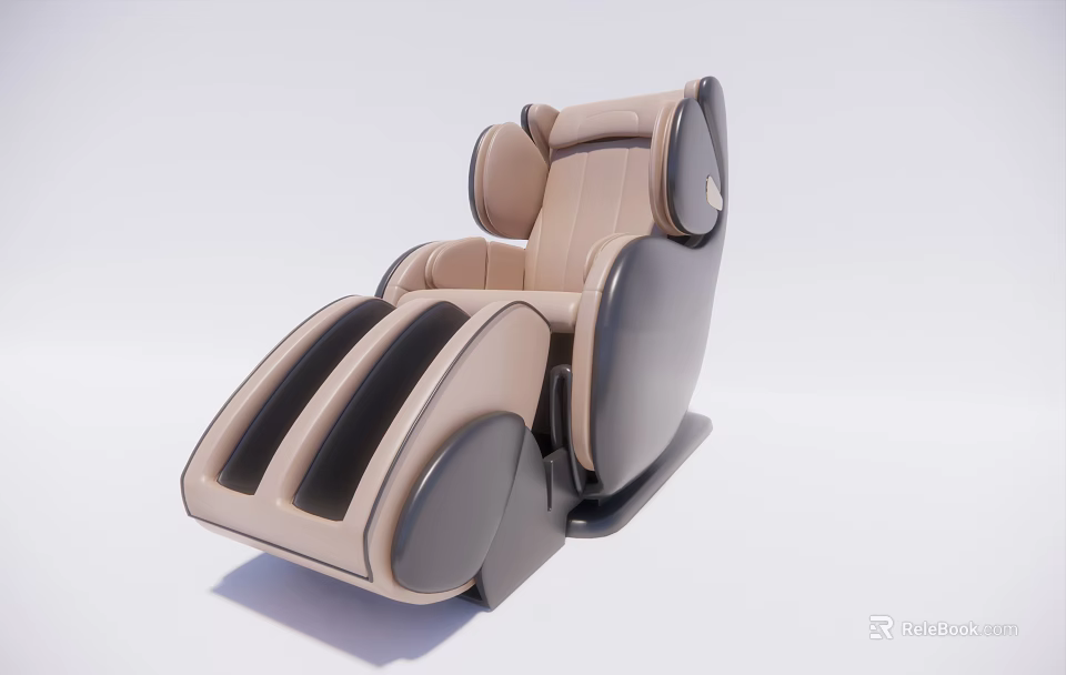 Beige And Black Modern Massage Chair With Comfortable Backrest And Footrest 3d model 