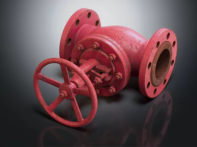 Red Cast Iron Industrial Valve With Manual Handwheel And Flange Ends 3d model