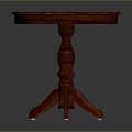 Round Wooden Side Table With Carved Pedestal Base And Three Legs Design