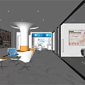 Modern Break Room Interior Design With Curved Ceiling Marble Floor Cabinets And Colorful Seating