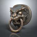 Vintage Dragon Head Metal Door Handle With Intricate Carving And Decorative Ring Design