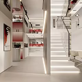 Modern Public Office Space With Open Layout White Desks Chairs Green Plant Staircase And Bookshelves