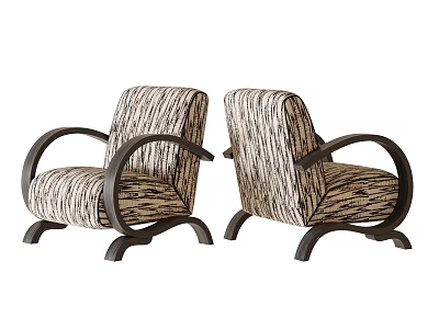 Elegant Striped Upholstered Leisure Chairs With Curved Dark Wood Frame For Comfortable Home Lounge Use 3d model