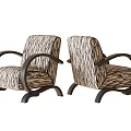 Elegant Striped Upholstered Leisure Chairs With Curved Dark Wood Frame For Comfortable Home Lounge Use