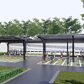 Bicycle Parking Area With Black Metal Canopy Checkerboard Pattern Floor And Surrounding Trees