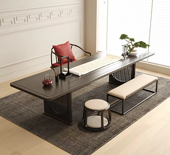New Chinese Tea Table and Chair Bench Stool Tea Chair 3d model