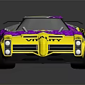 Vibrant Purple And Yellow Race Car With Vitality Logo And Decorative Patterns