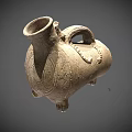 Ancient Three Legged Pottery Vessel With Carved Patterns And Handle 3d model