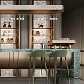 Elegant Modern Bar Interior With Marble Counter Bar Stools And Glass Shelves